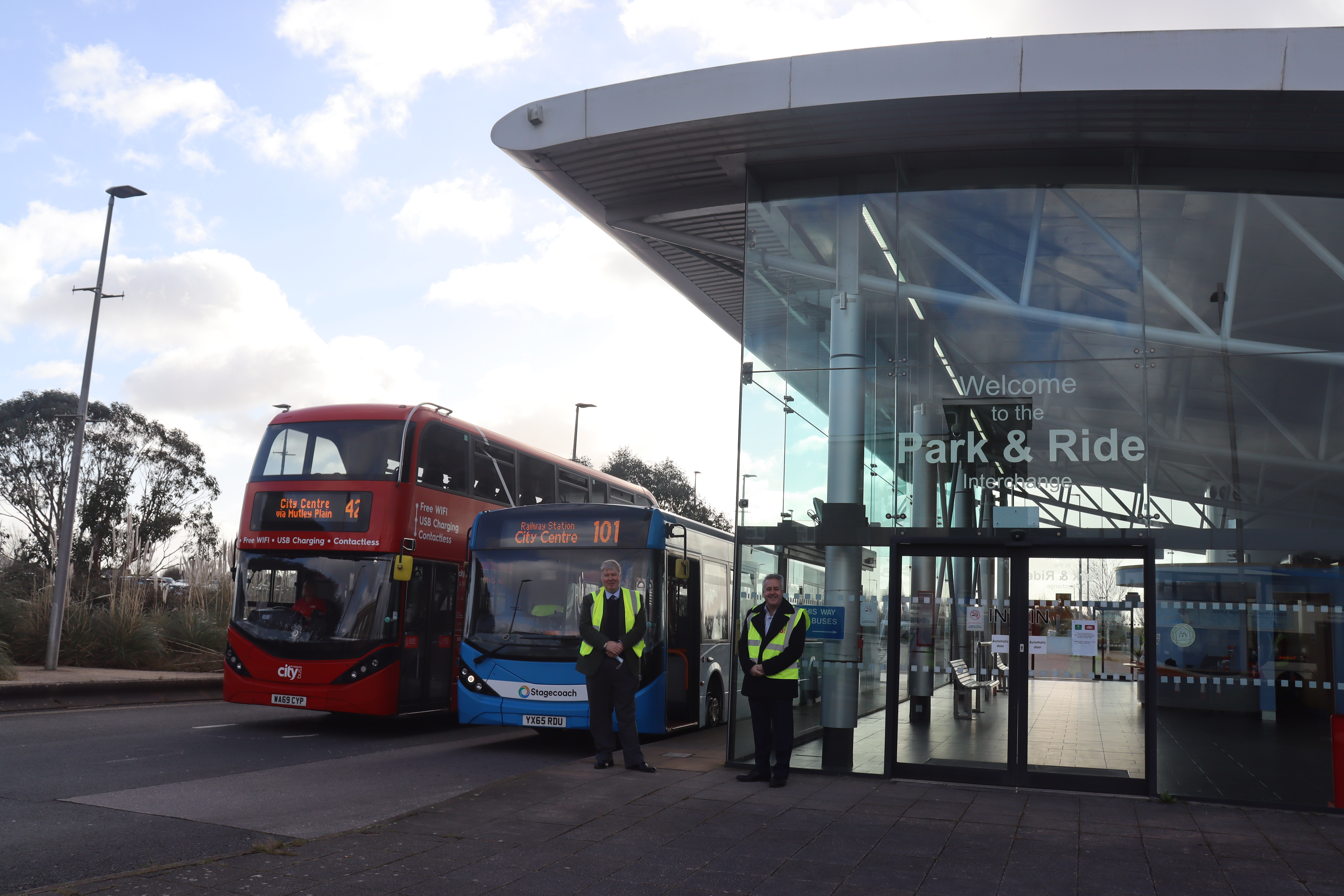 Cllr Jonathan Drean and MD Ricahrd Stevens outside the George Park and Ride